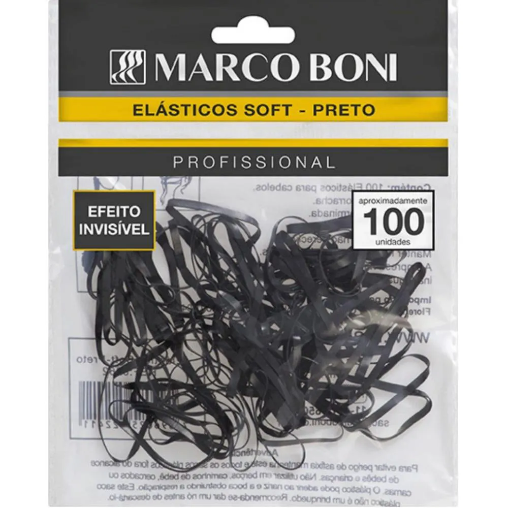 ELASTICO DE CABELO SOFT  PRETO PENTEADOS 100 UN MARCO BONI