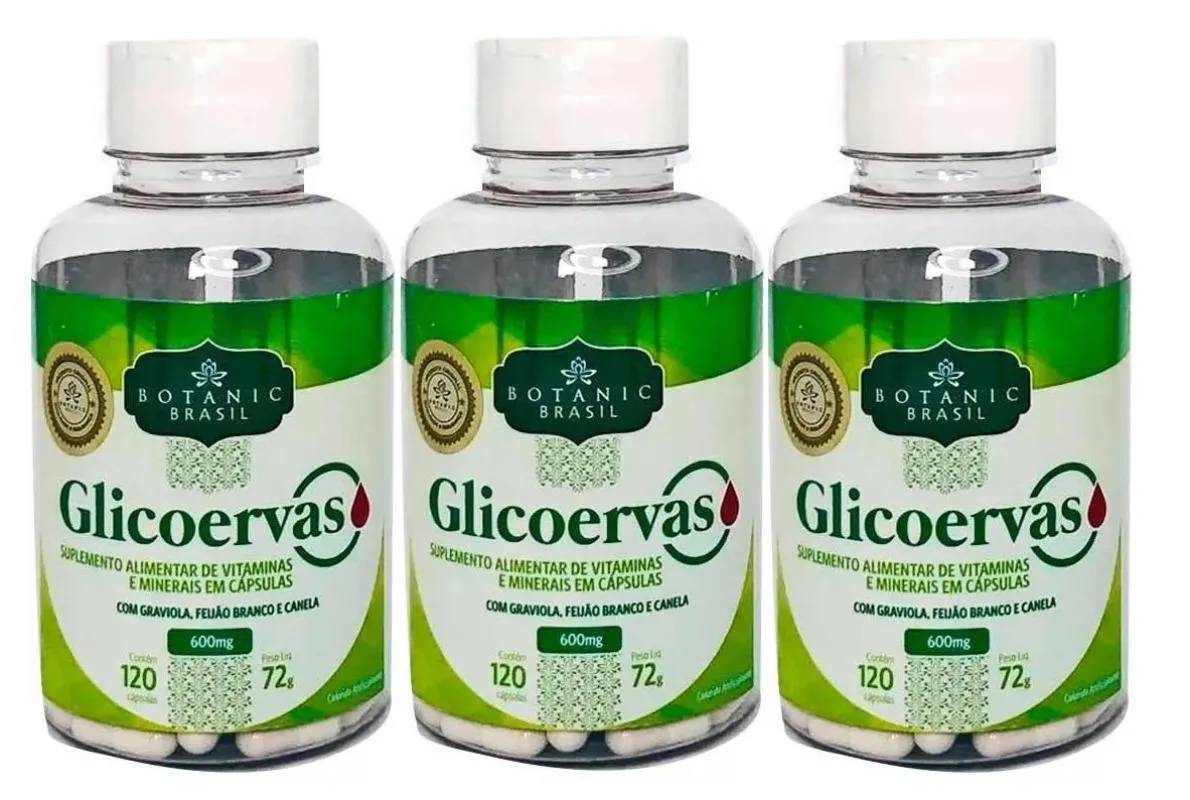 KIT 3 SUPLEMENTO GLICOERVAS 120CPS - BOTANIC BRASIL