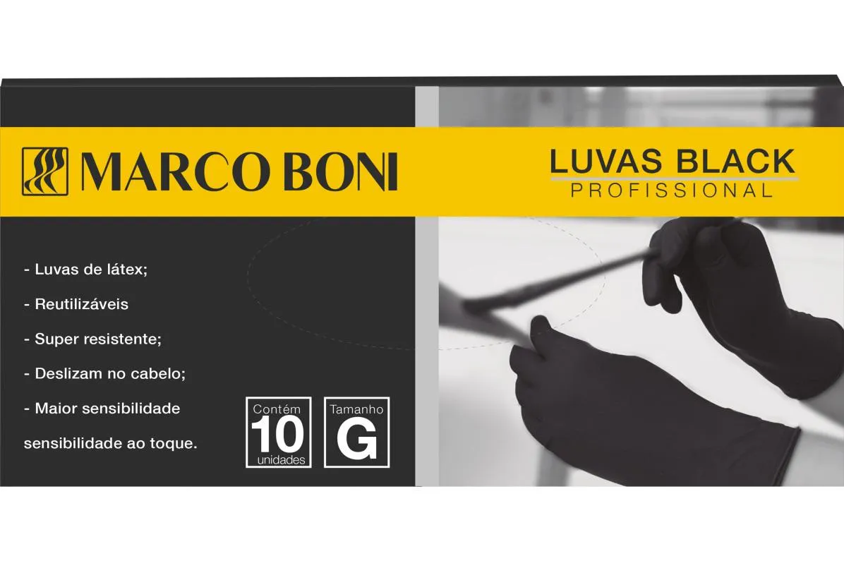 10UN LUVAS PROFISSIONAIS G EM LATEX BLACK MARCO BONI
