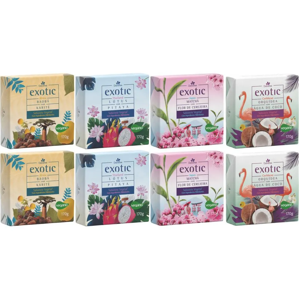 8 SABONETES EXOTIC VEGETAL HIDRATANTE 170G DAVENE