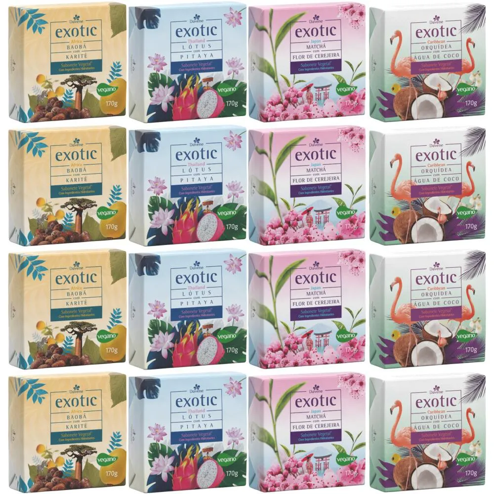 16 SABONETES EXOTIC VEGETAL HIDRATANTE 170G DAVENE