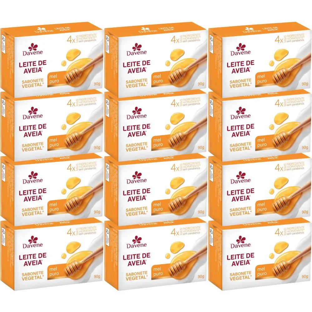 12UN SABONETE VEGETAL LEITE DE AVEIA MEL PURO 90G DAVENE