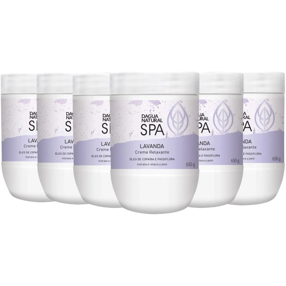 6UN CREME MASSAGEM RELAXANTE SPA LAVANDA 650G DAGUA NATURAL