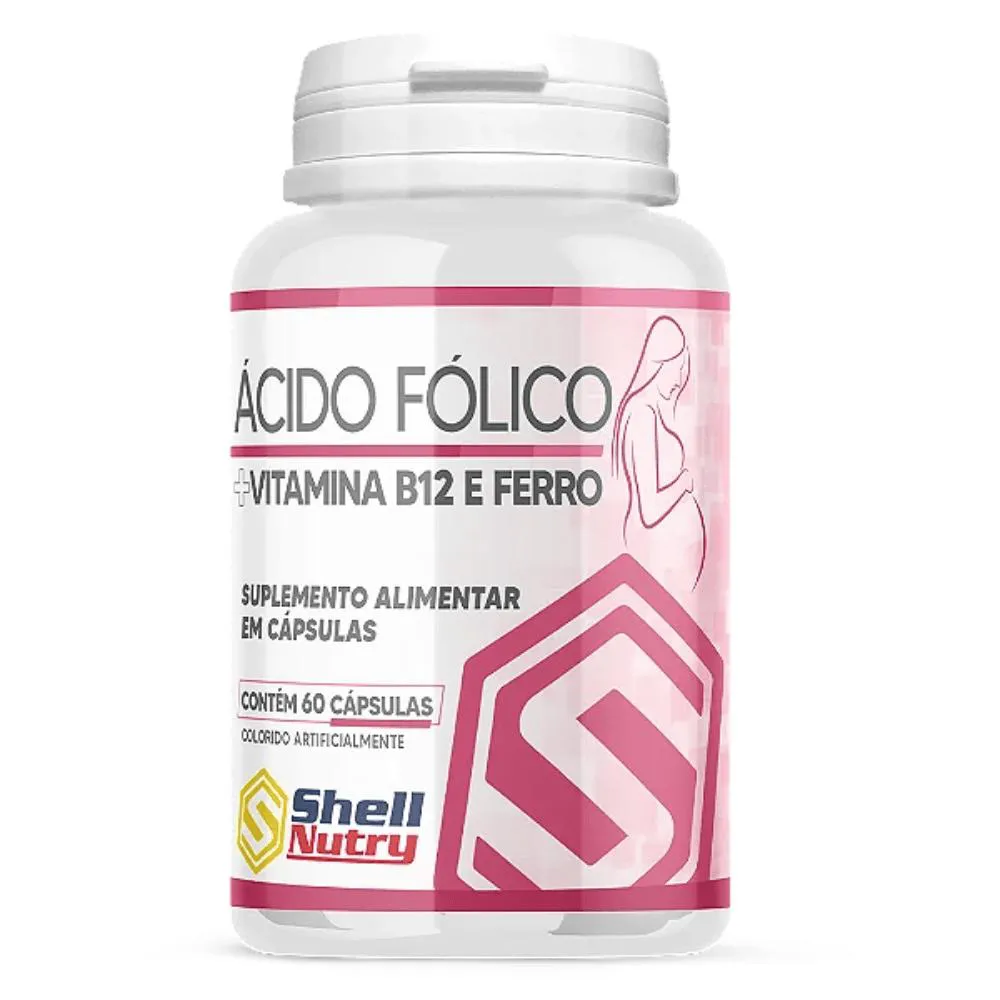 ÁCIDO FóLICO + VIT B12 E FERRO C/60 CáPSULAS - SHELL NUTRY