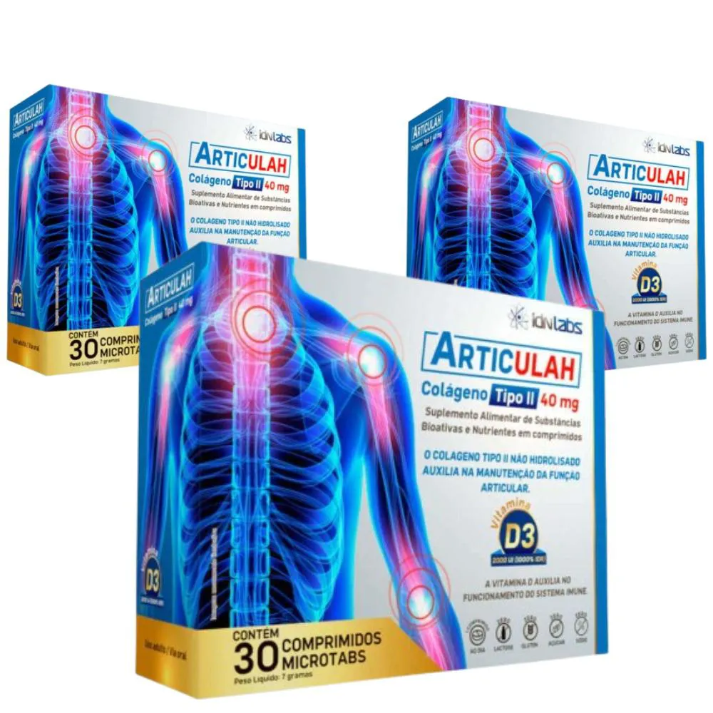KIT C/3 ARTICULAH COLáGENO TIPO II 40MG C/30 COMPRIMIDOS
