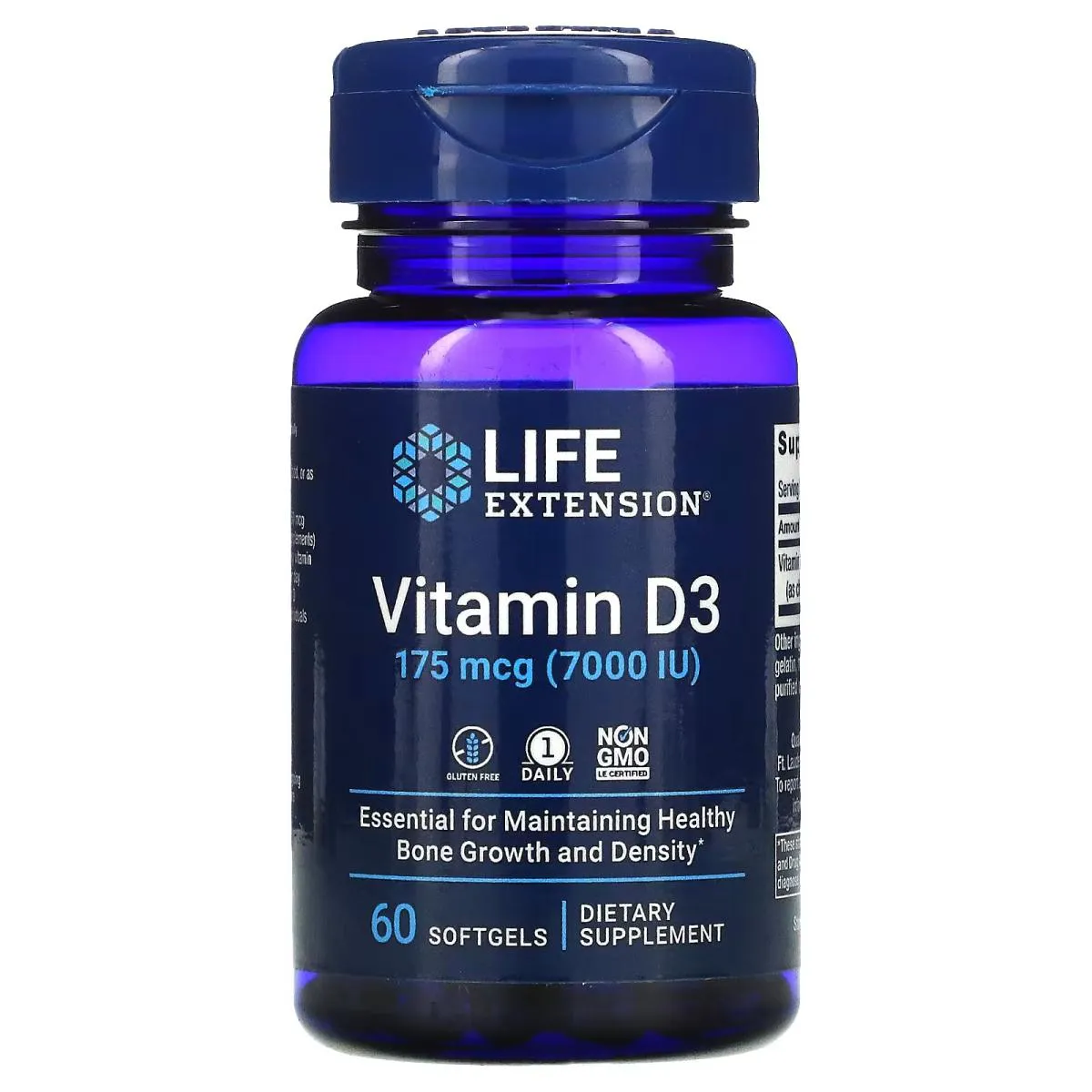 VITAMINA D3 175 MCG 7000 UI 60 CáPSULAS SOFTGEL LIFE EXTENSION