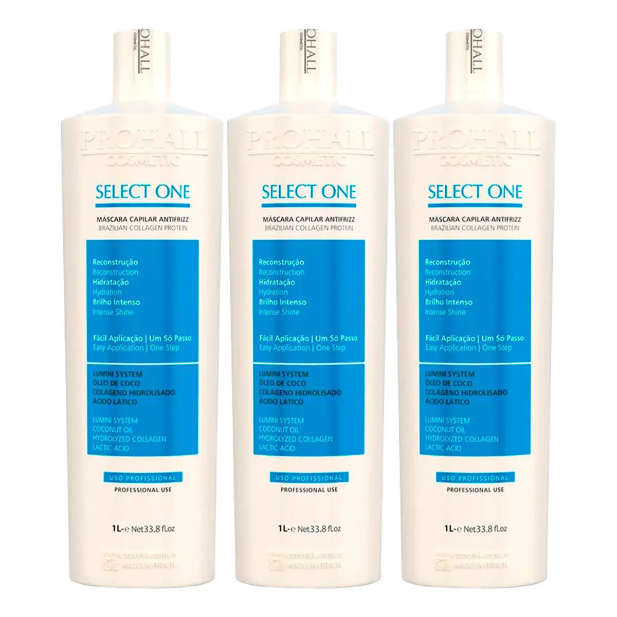 KIT 3 SELECT ONE PROHALL 1 LITRO CADA ANTIFRIZZ CAPILAR