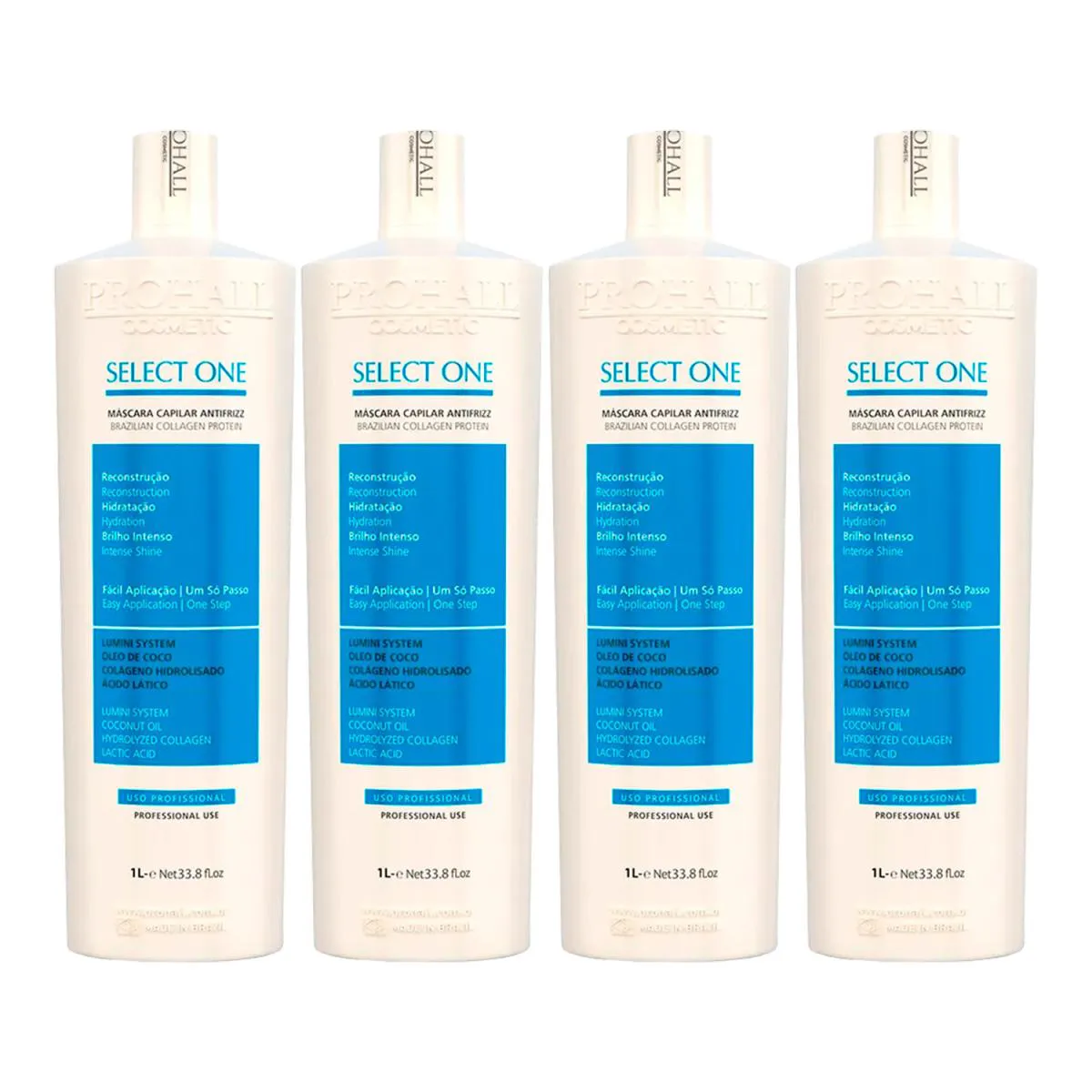 KIT 4 ANTIFRIZZ SELECT ONE PROHALL 1 LITRO TODO TIPO CABELO
