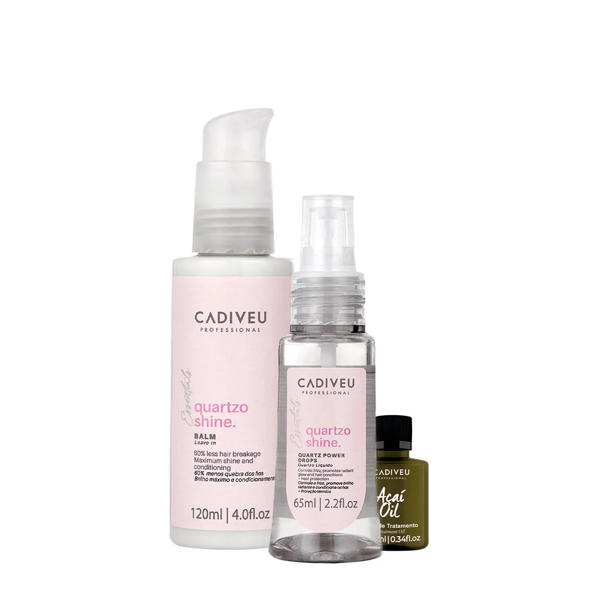 KIT CADIVEU PROFESSIONAL ESSENTIALS QUARTZO SHINE AçAí OIL LEAVE-IN (3 PRODUTOS)