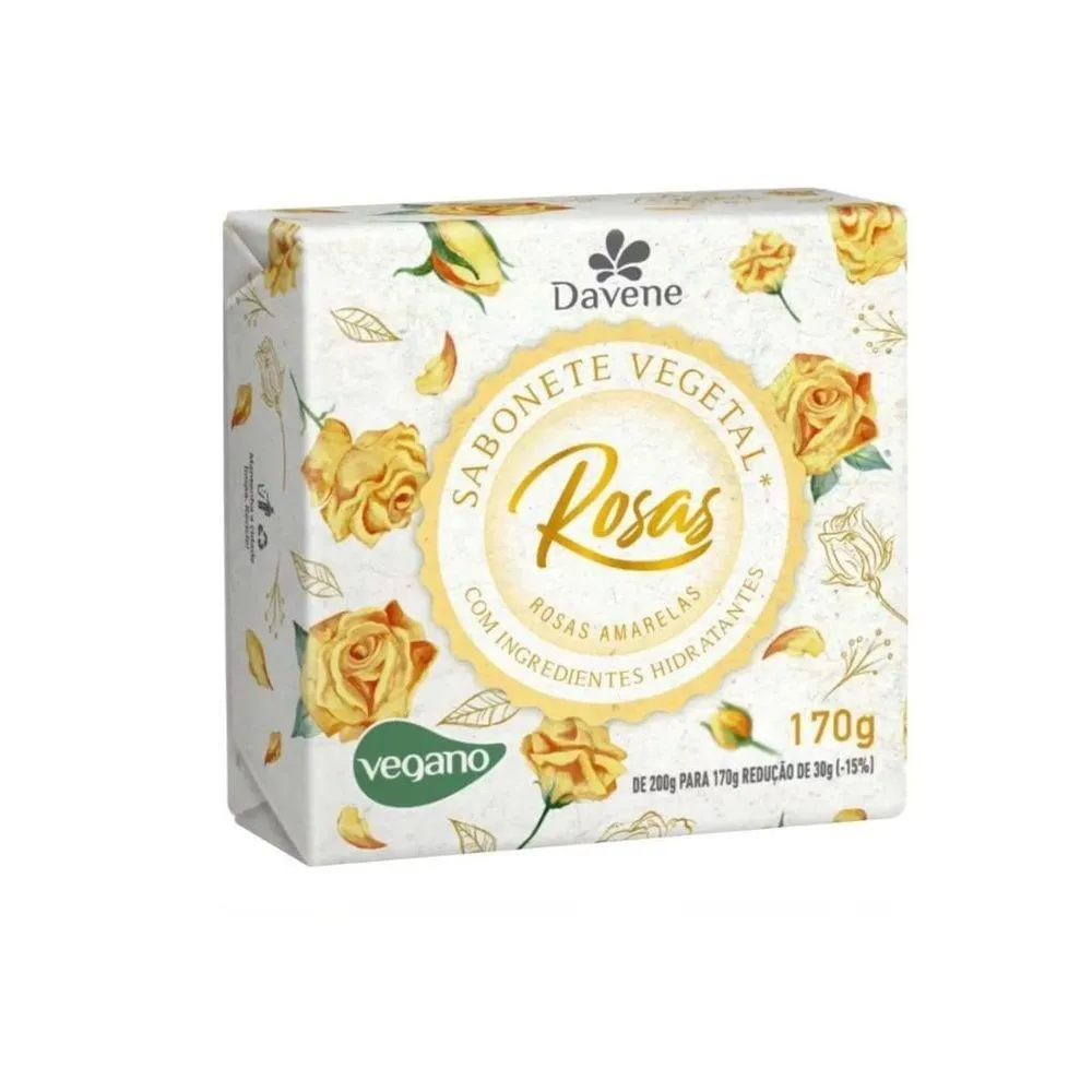 SABONETE ROSAS VEGETAL VEGANO 170G - DAVENE - DIVERSAS FRAGRâNCIAS ROSAS AMARELAS