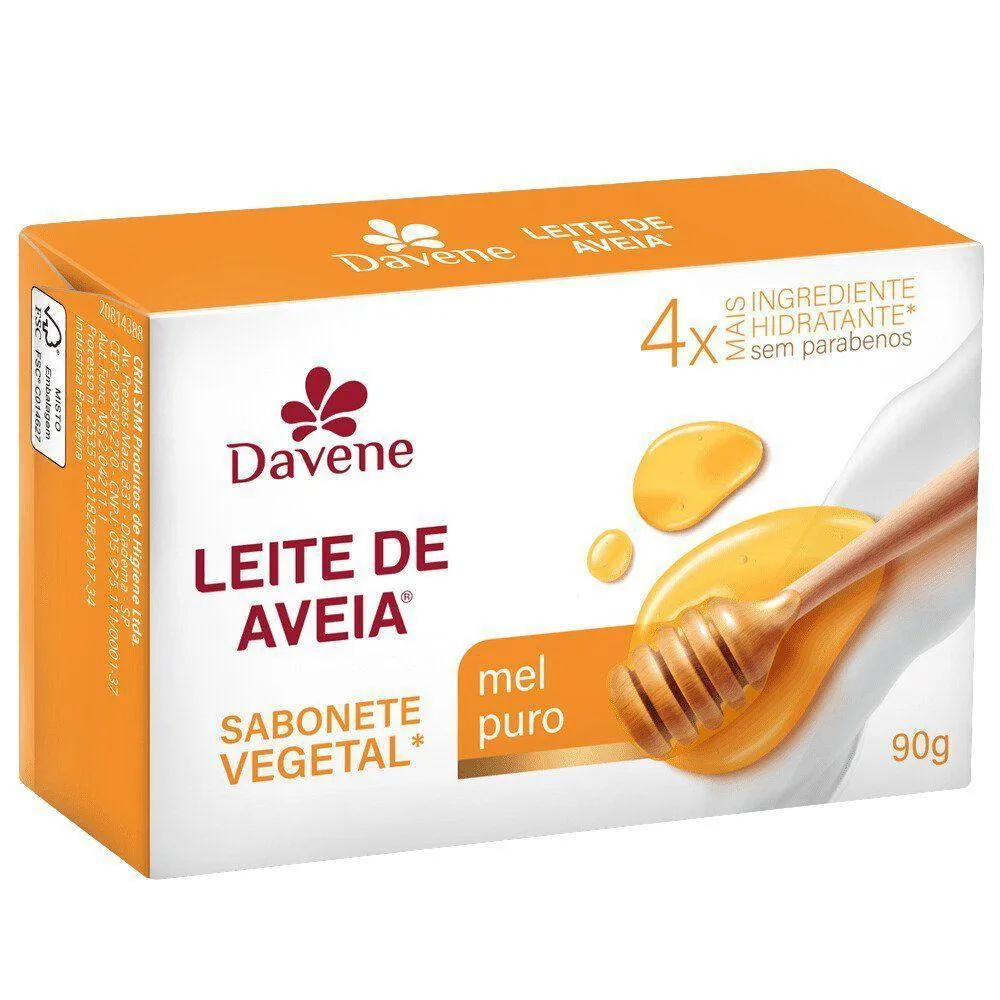 SABONETE VEGETAL LEITE DE AVEIA 90G - DIVERSAS FRAGRâNCIAS - DAVENE MEL PURO