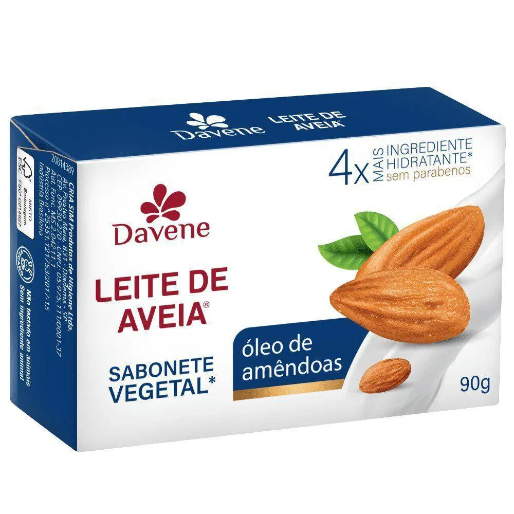 SABONETE VEGETAL LEITE DE AVEIA 90G - DIVERSAS FRAGRâNCIAS - DAVENE óLEO DE AMENDOAS