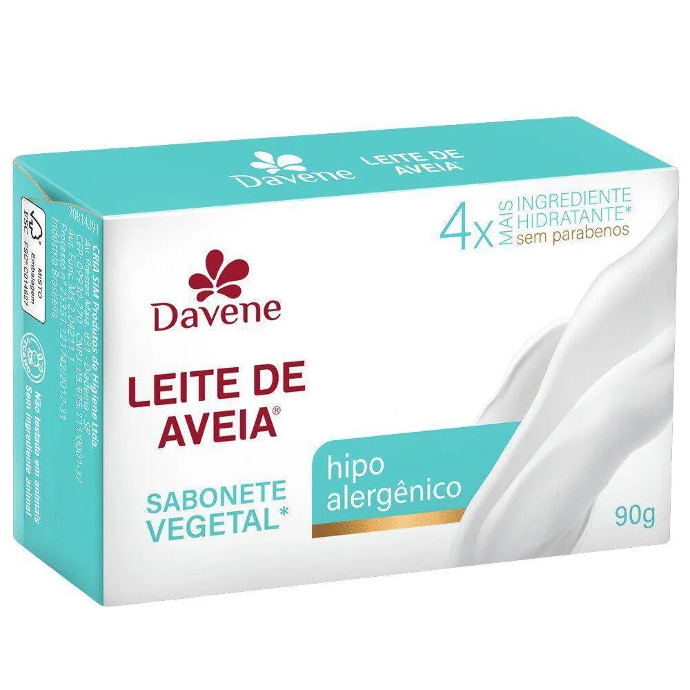 SABONETE VEGETAL LEITE DE AVEIA 90G - DIVERSAS FRAGRâNCIAS - DAVENE HIPOALERGENICO