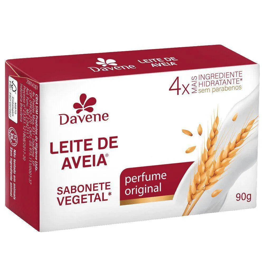 SABONETE VEGETAL LEITE DE AVEIA 90G - DIVERSAS FRAGRâNCIAS - DAVENE TRADICIONAL