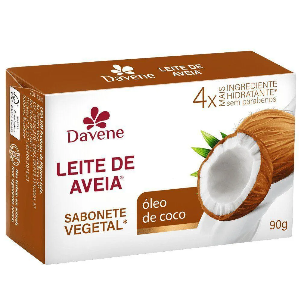 SABONETE VEGETAL LEITE DE AVEIA 90G - DIVERSAS FRAGRâNCIAS - DAVENE óLEO DE COCO