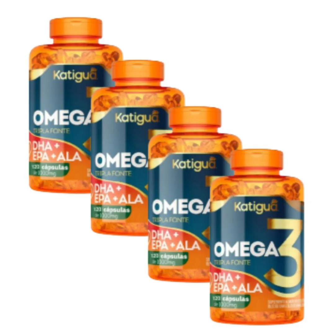 KIT 4 ÔMEGA 3 TRIPLA FONTE KATIGUá 120 CáPSULAS DE 1000MG