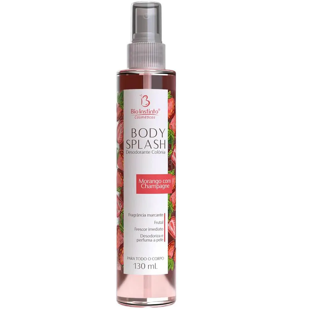 BIO INSTINTO BODY SPLASH - DESODORANTE COLôNIA CORPORAL MORANGO COM CHAMPAGNE 130ML
