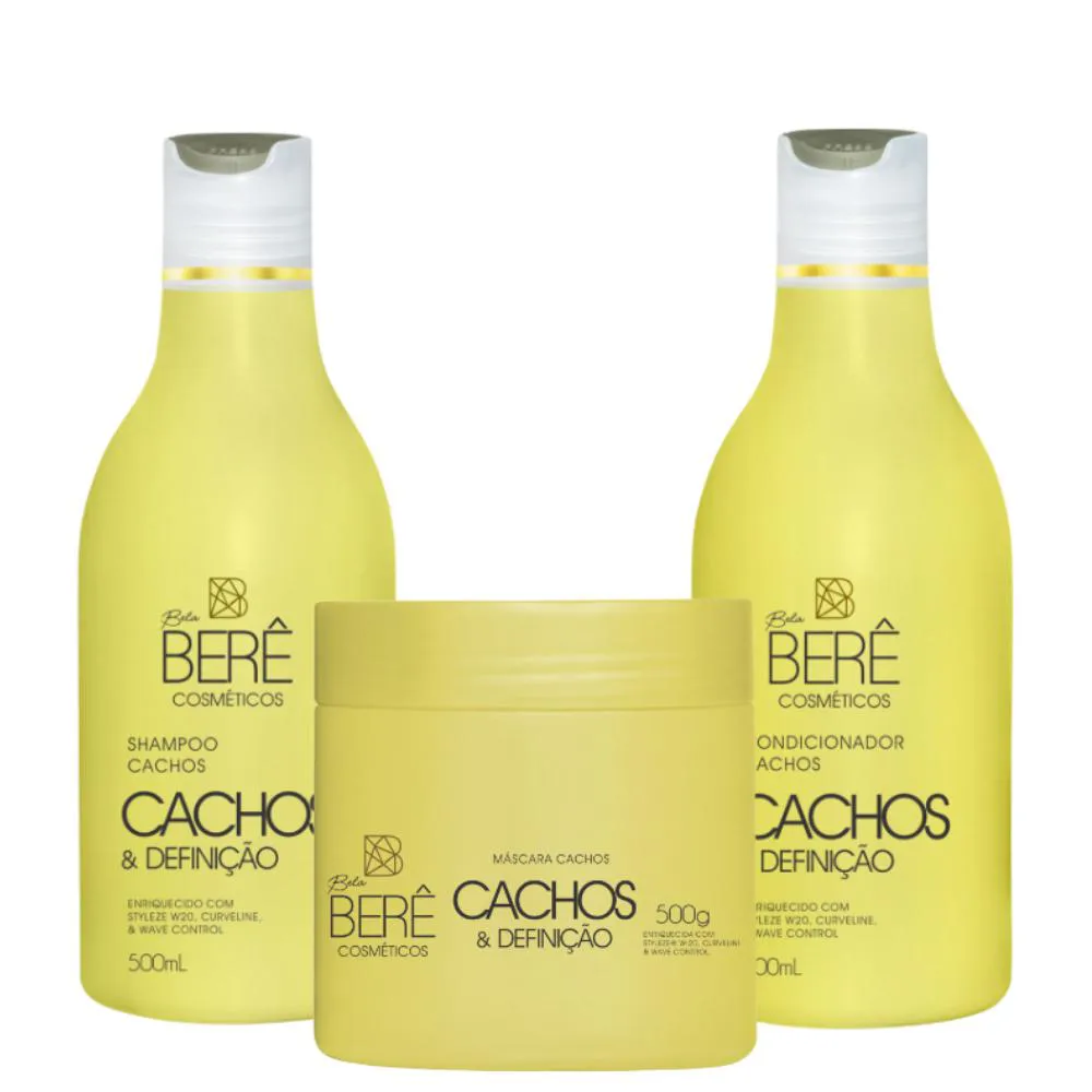 KIT BELA BERê CACHOS SHAMPOO CONDICIONADOR E MASCARA 500G