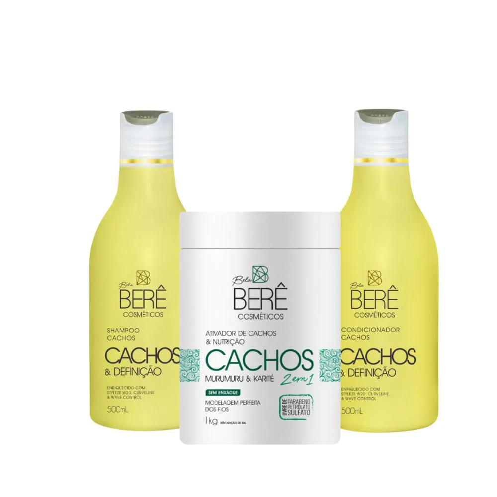 KIT BELA BERê CACHOS SHAMP CONDIC  ATIVADOR 2X1 NUTRIçãO 1KG