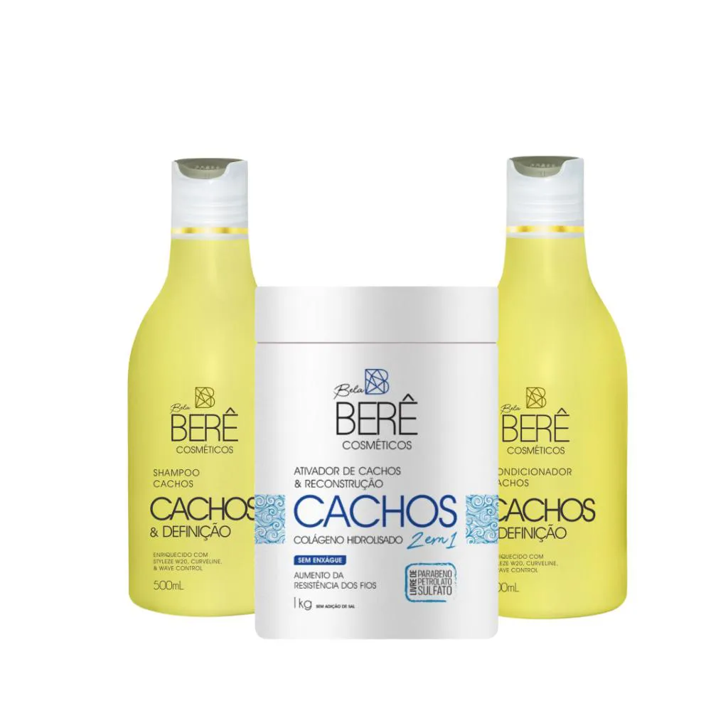 KIT BELA BERê CACHOS SHAMP CONDIC  ATIVADOR RECONSTRUçãO 1KG