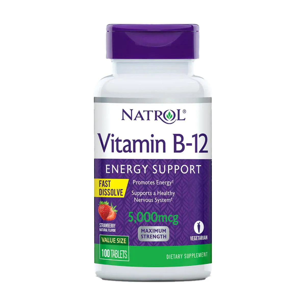 VITAMINA B12 NATROL 5000MCG 100 TABS MORANGO DISSOLUçãO RáPIDA POTêNCIA MáXIMA
