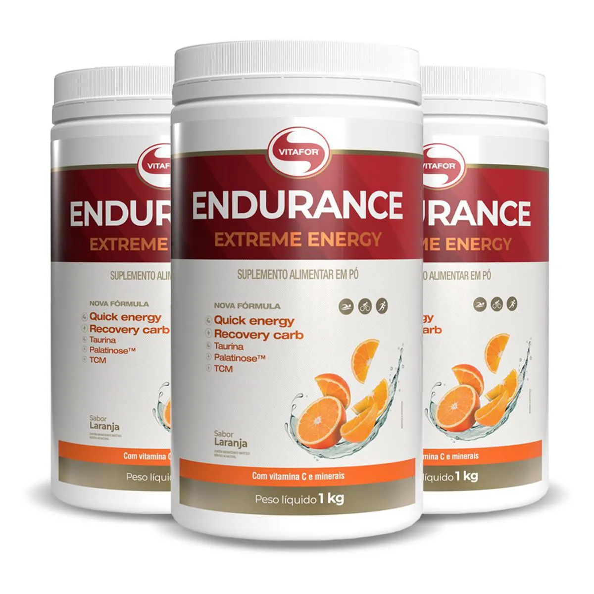 KIT 3 ENDURANCE EXTREME ENERGY VITAFOR LARANJA 1000G