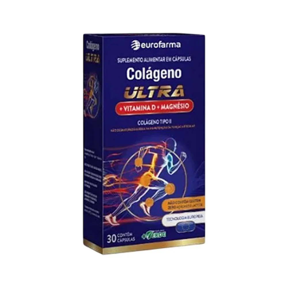 COLáGENO ULTRA TIPO II + VITAMINA D + MAGNéSIO EUROFARMA 60 CáPSULAS