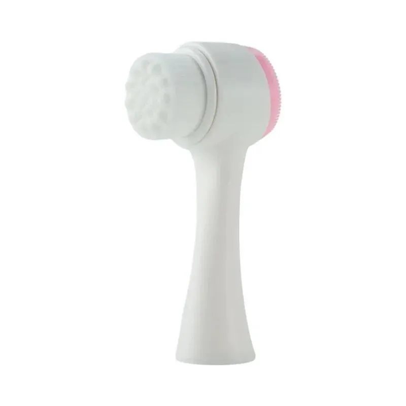 ESCOVA DE LIMPEZA FACIAL MASSAGEADORA DE SILICONE 3D BILATERAL COM CERDAS MACIAS