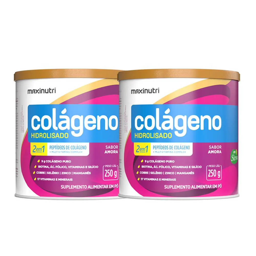 KIT 2 COLáGENO HIDROLISADO SABOR AMORA LATA 250G MAXINUTRI