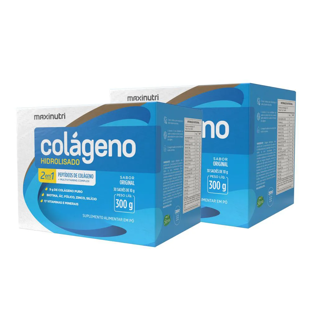 KIT 2 COLáGENO HIDROLISADO 30 SACHES SABOR ORIGINAL MAXINUTRI