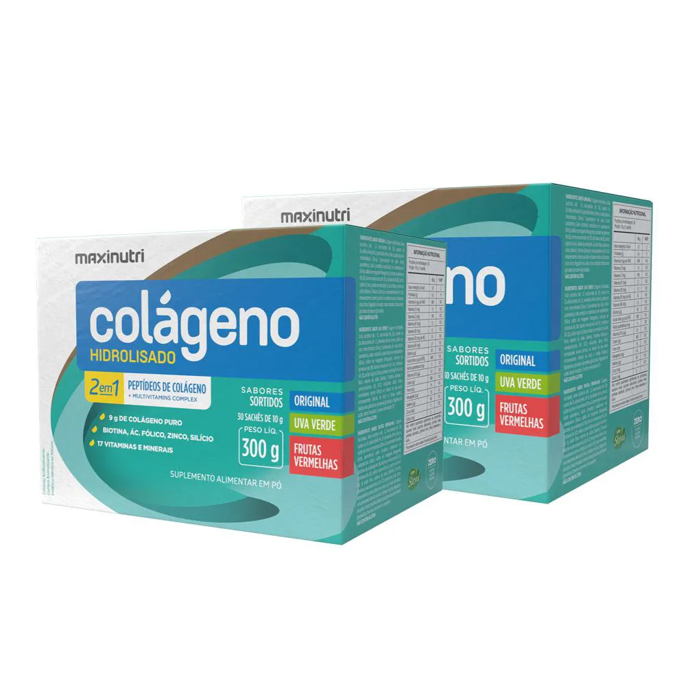 KIT 2 COLáGENO HIDROLISADO 30 SACHES SABORES SORTIDOS MAXINUTRI