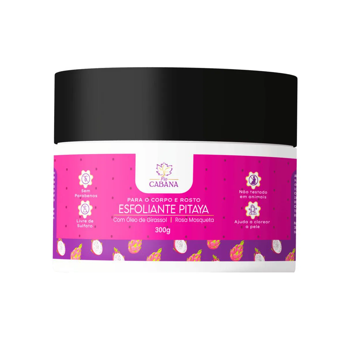 ESFOLIANTE PITAYA FIO CABANA CORPO E ROSTO 300G - COM ÓLEO DE GIRASSOL E ROSA MOSQUETA