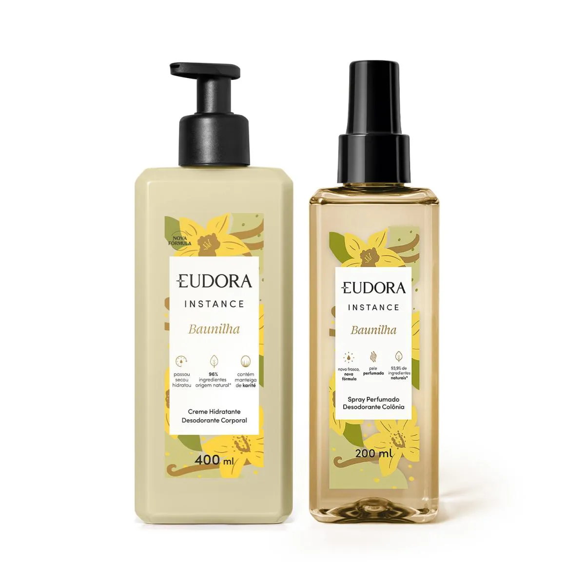 COMBO  INSTANCE BAUNILHA: SPRAY PERFUMADO DESODORANTE COLôNIA 200ML + CREME HIDRATANTE DESODORANTE CORPORAL 400ML