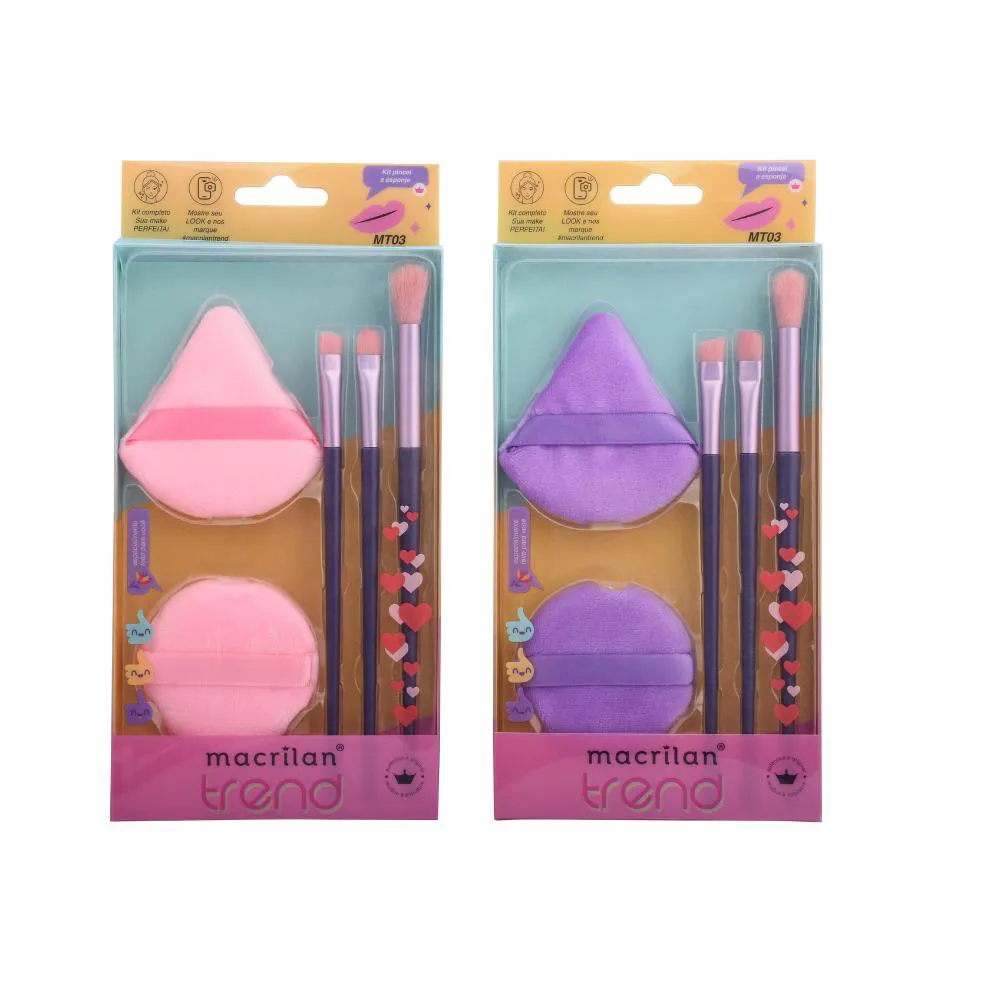 KIT COM 3 PINCéIS E 2 ESPONJAS - MT03 Roxo