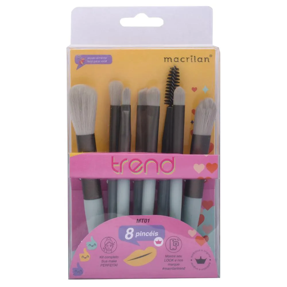 KIT COM 8 PINCéIS PARA MAQUIAGEM MACRILAN TREND - MT01 Verde