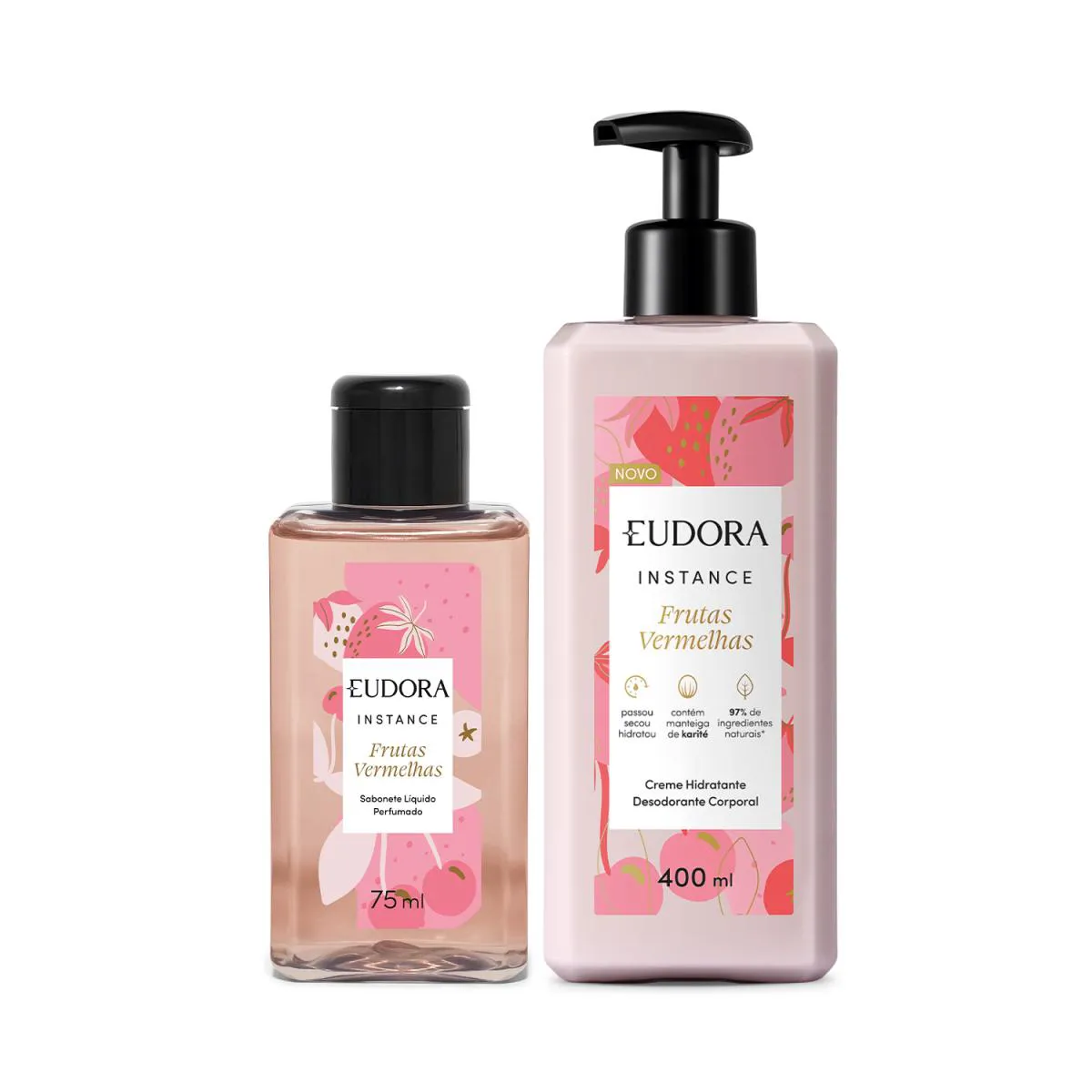 COMBO INSTANCE FRUTAS VERMELHAS: SABONETE LíQUIDO 75ML + CREME HIDRATANTE DESODORANTE CORPORAL 400ML
