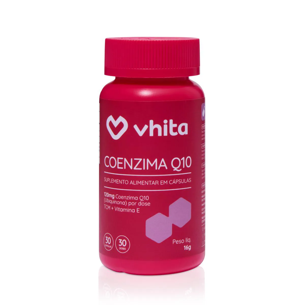 Coenzima Q10 Ubiquinona + TCM e Vitamina E Por Dose - 30 Cápsulas 120 mg - Vhita
