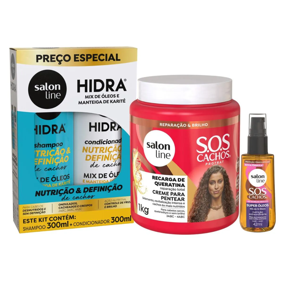KIT SHAMPOO CONDICIONADOR CREME ÓLEO CACHOS NUTRE SALON LINE