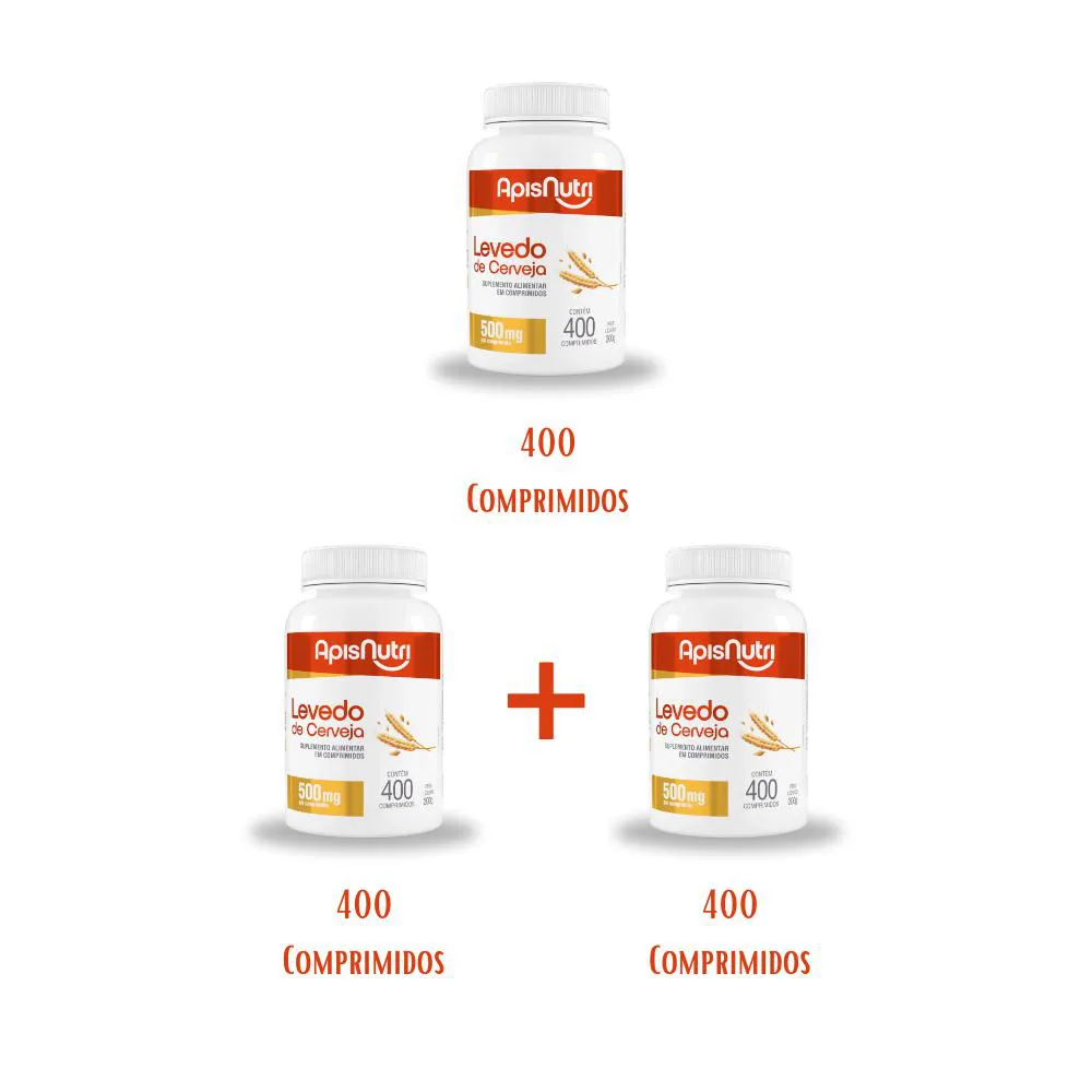 KIT 3 LEVEDO DE CERVEJA COM 400 COMPRIMIDOS - APISNUTRI