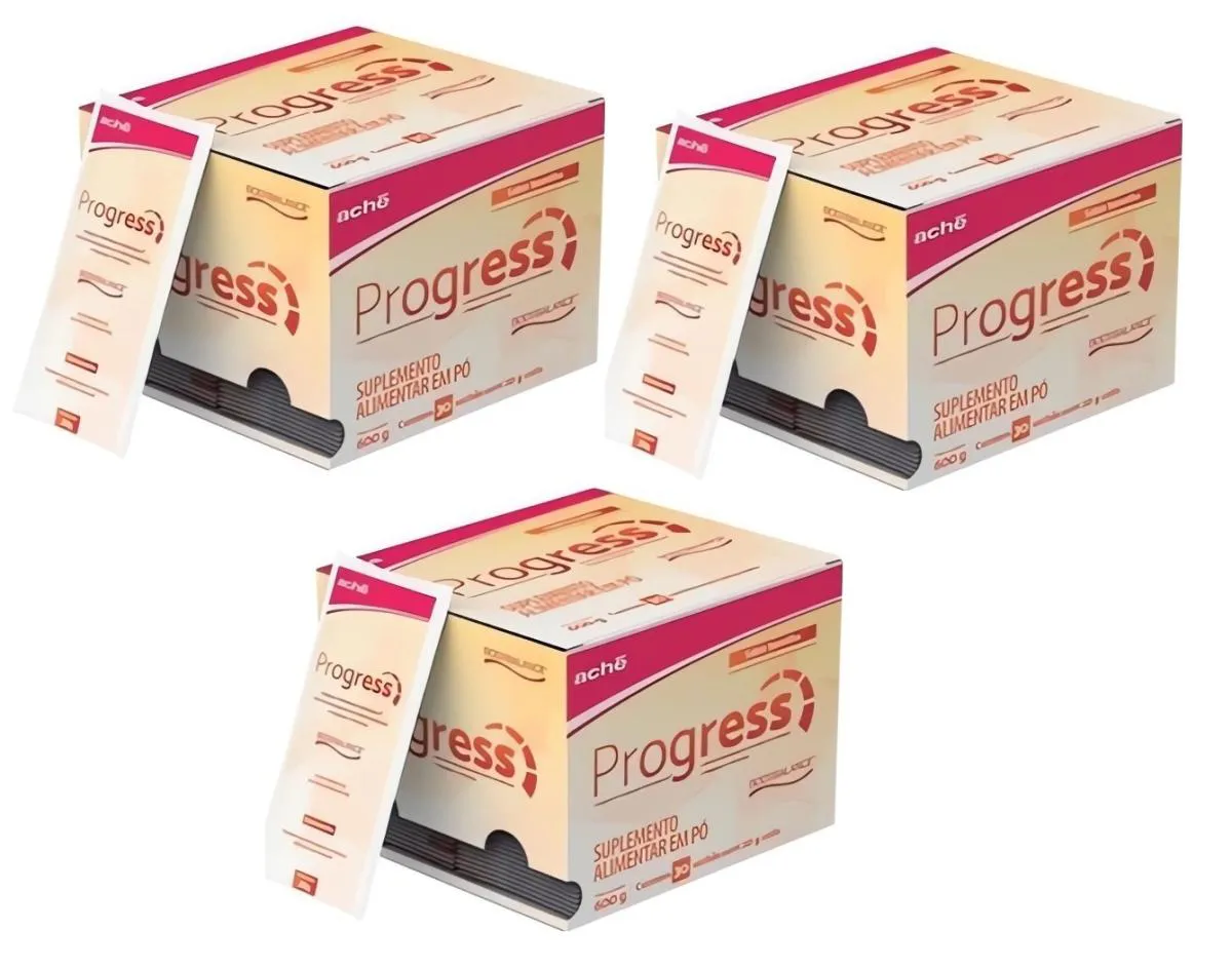 KIT 3 SUPLEMENTO ALIMENTAR PROGRESS BAUNILHA 600G - ACHE