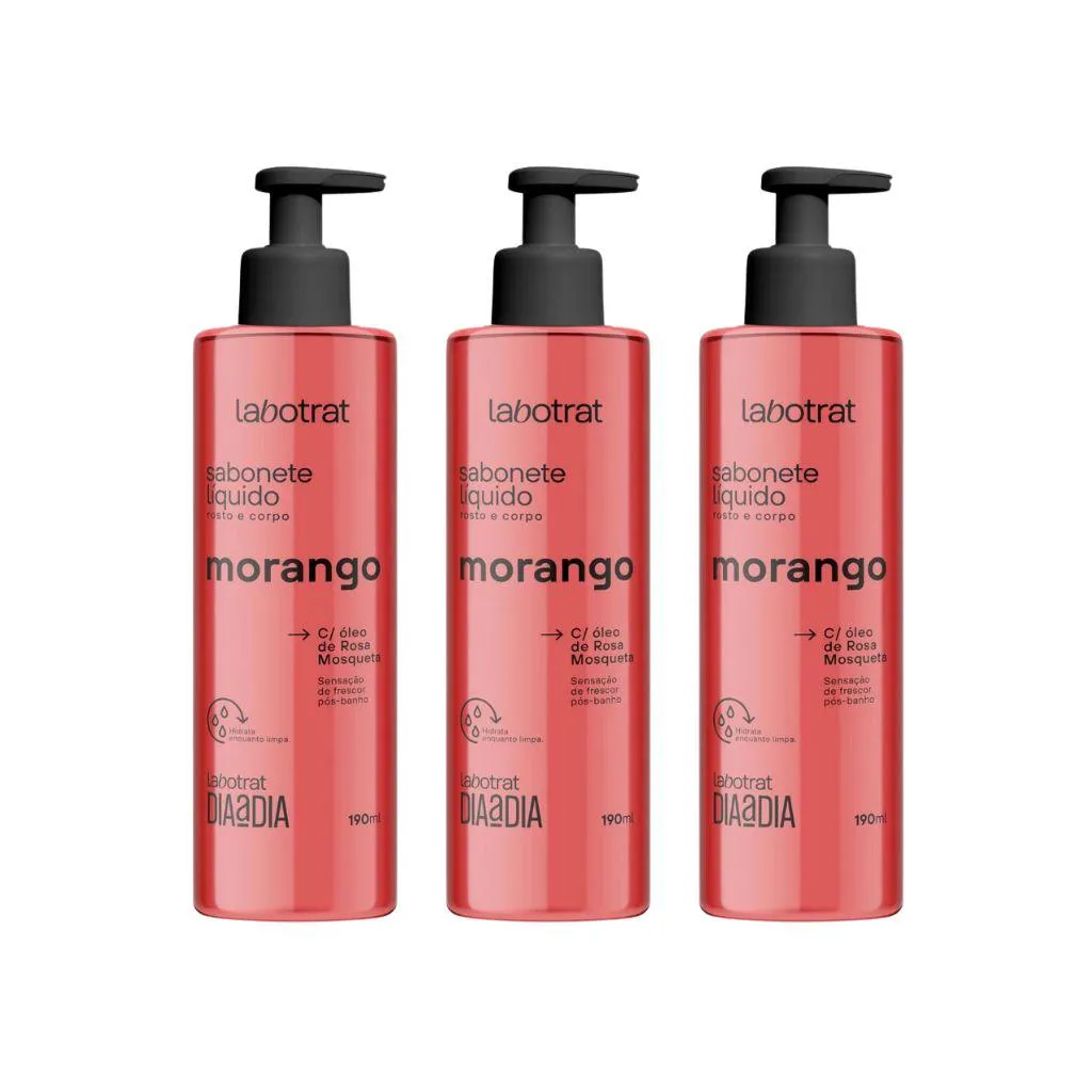 SABONETE LIQUIDO LABOTRAT 190ML MORANGO - KIT C/ 3UN
