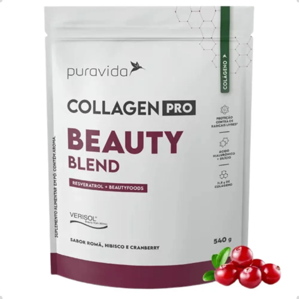 COLLAGEN PRO BEAUTY BLEND RESVERATROL COM VERISOL 540G PURA VIDA Cranberry