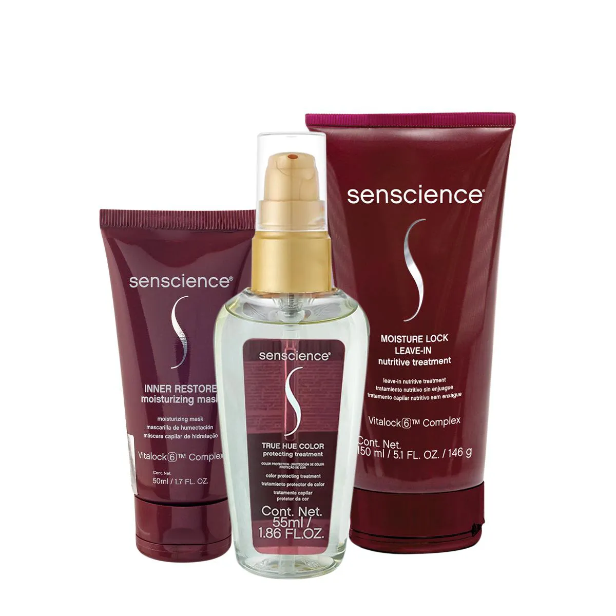 KIT SENSCIENCE INNER RESTORE MáSCARA TRUE HUE ÓLEO MOISTURE LEAVE-IN (3 PRODUTOS)