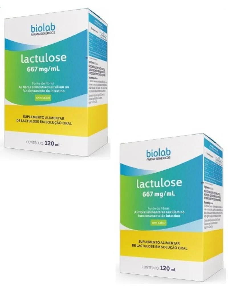 KIT 2 SUPLEMENTO LACTULOSE SEM SABOR COM 120ML - BIOLAB