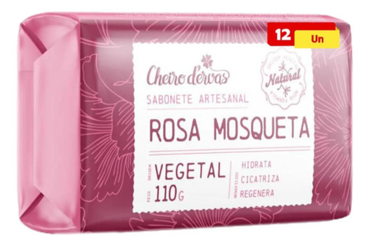 KIT 12 SABONETE DE ROSA MOSQUETA 110G - CHEIRO DE ERVAS