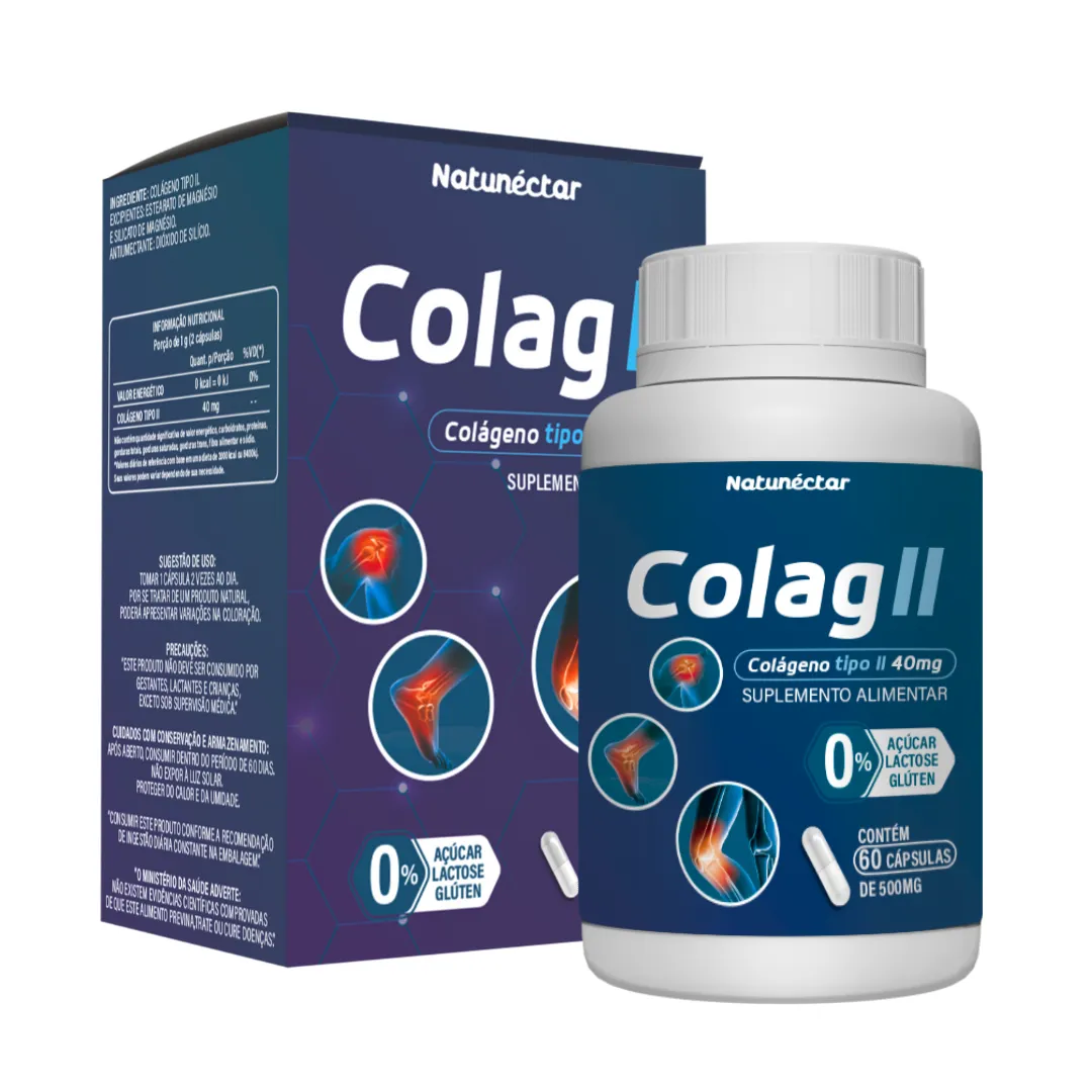 Colágeno Tipo II 500mg Fortalecimento de Articulções e Ossos Natunéctar - 60 Cápsulas