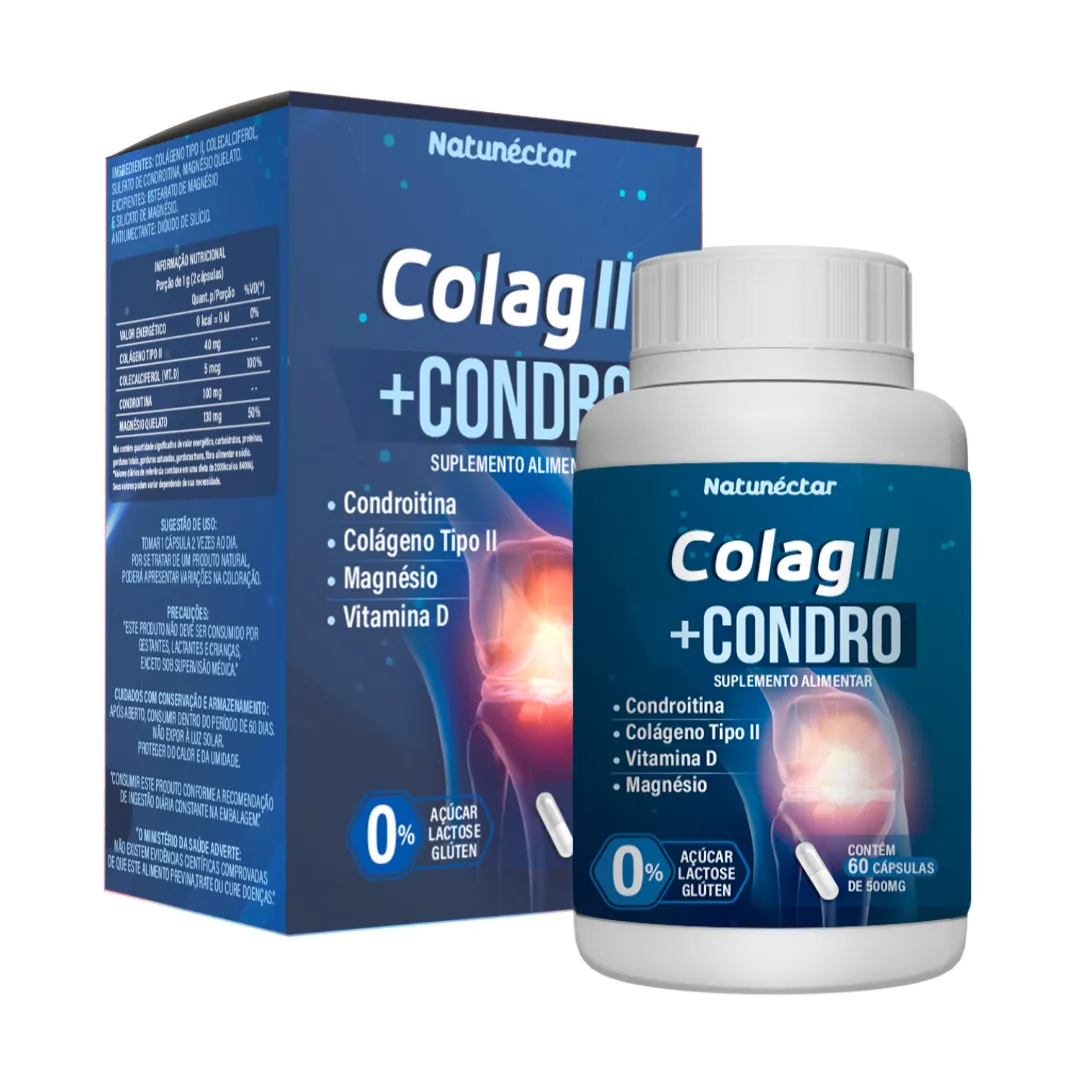 Colágeno Tipo 2 + Condro Suplemento Alimentar Natunectar 500mg - 60 Cápsulas
