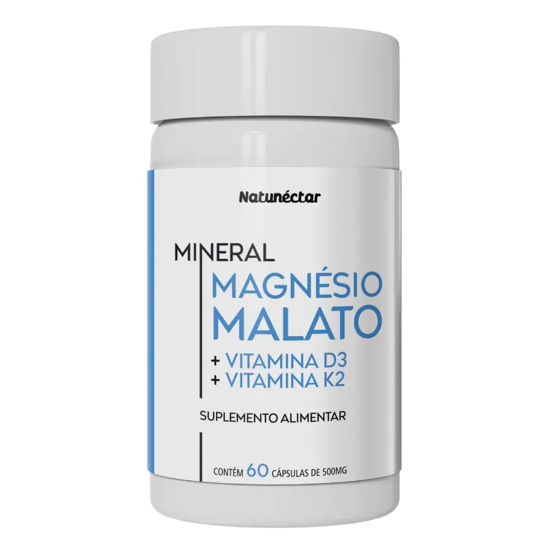 Magnésio Malato D3+K2 500mg Natunectar - 60 cápsulas