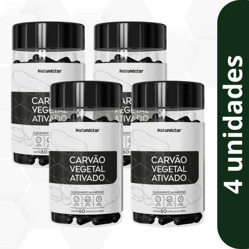 Kit Carvão Vegetal Ativado 500mg - 4 unid (240 cápsulas)