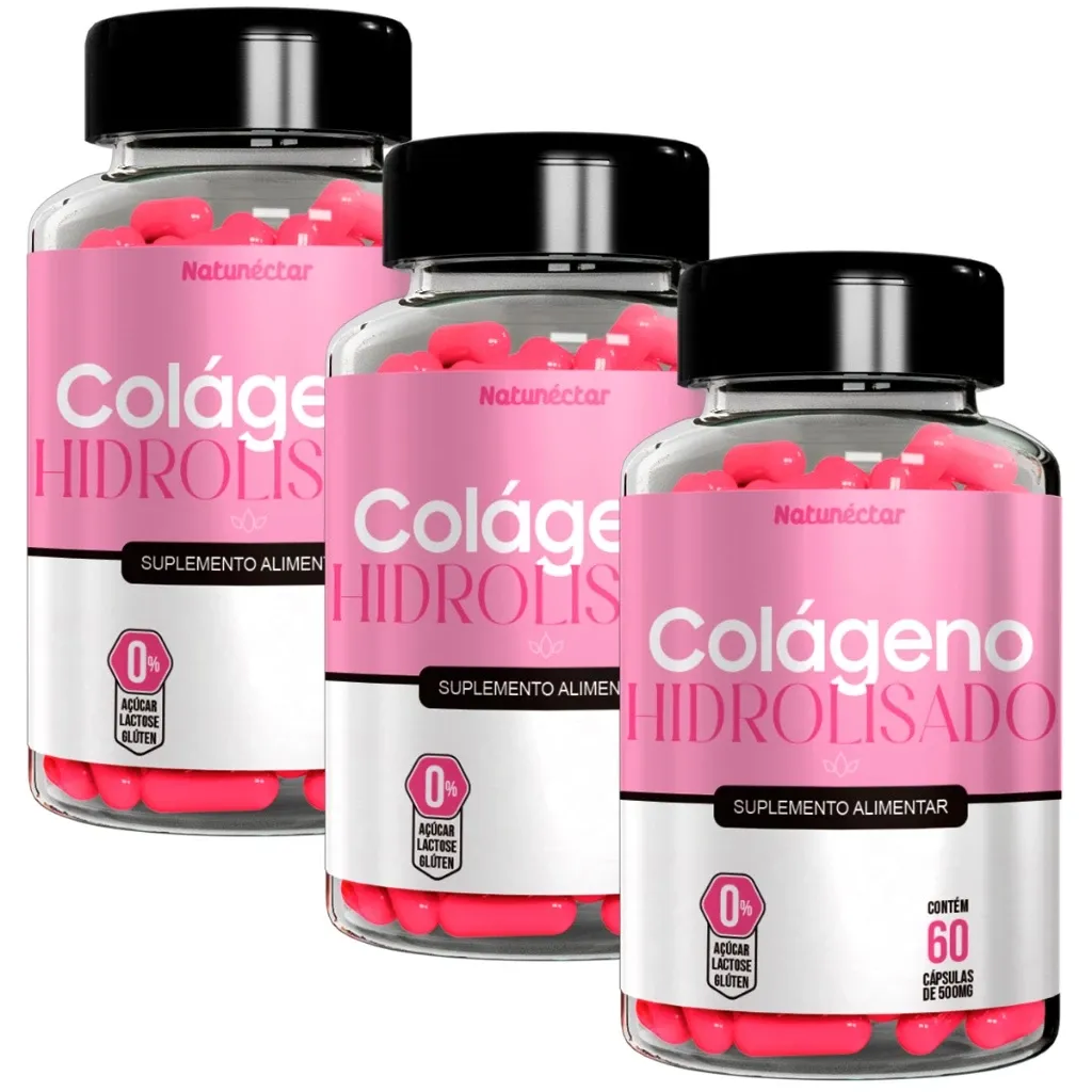 Kit Colágeno Hidrolisado Cabelos Unhas e Pele Natunectar - 3 unid (180 cápsulas)